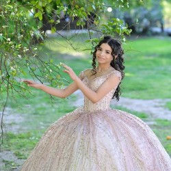 Off Shoulder Rose Gold Quinceanera Dress Sweetheart Neck Sequin 15 Dresses