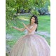 Off Shoulder Rose Gold Quinceanera Dress Sweetheart Neck Sequin 15 Dresses