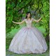 Off Shoulder Rose Gold Quinceanera Dress Sweetheart Neck Sequin 15 Dresses