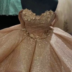 Off Shoulder Rose Gold Quinceanera Dress Sweetheart Sequin 15 Dresses