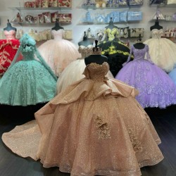 Off Shoulder Rose Gold Quinceanera Dress Sweetheart Sequin 15 Dresses