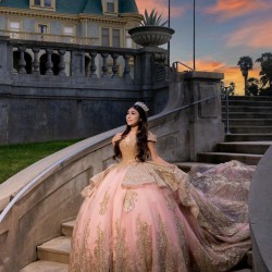 Off Shoulder Rose Gold Quinceanera Dress V Neck Vestidos De 15 Anos