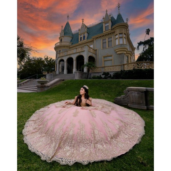 Off Shoulder Rose Gold Quinceanera Dress V Neck Vestidos De 15 Anos