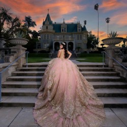 Off Shoulder Rose Gold Quinceanera Dress V Neck Vestidos De 15 Anos