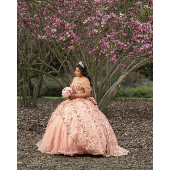 Off Shoulder Rose Gold Quinceanera Dresses Sweetheart Neck 15 Dress