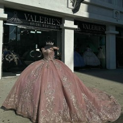 Off Shoulder Rose Gold Quinceanera Dresses Sweetheart Neck Ball Gown 15 Dress