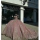 Off Shoulder Rose Gold Quinceanera Dresses Sweetheart Neck Ball Gown 15 Dress