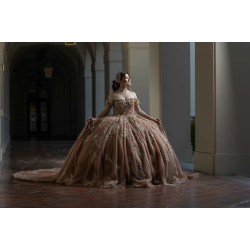 Off Shoulder Rose Gold Quinceanera Dresses Sweetheart Neck Beading 15 Dress