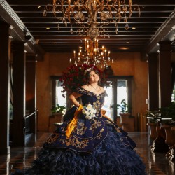 Off Shoulder Ruffled Navy Blue Quinceanera Dresses V Neck 15 Dress