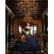 Off Shoulder Ruffled Navy Blue Quinceanera Dresses V Neck 15 Dress