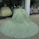 Off Shoulder Sage Green Quince Dress Sweetheart Crystal 15 Dresses With Bow