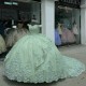 Off Shoulder Sage Green Quince Dress Sweetheart Crystal 15 Dresses With Bow