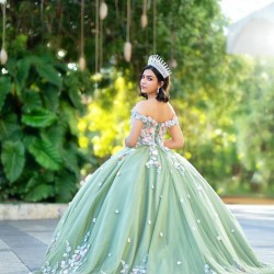 Off Shoulder Sage Green Quince Dress V Neck Vestidos De 15 Anos 2024 Ball Gown