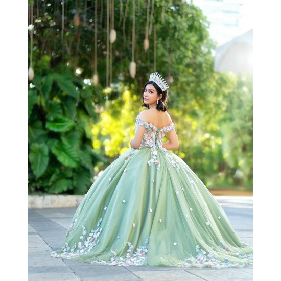 Off Shoulder Sage Green Quince Dress V Neck Vestidos De 15 Anos 2024 Ball Gown