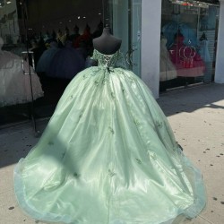 Off Shoulder Sage Green Quinceanera Dress Sweetheart 15 Dresses