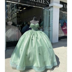 Off Shoulder Sage Green Quinceanera Dress Sweetheart 15 Dresses