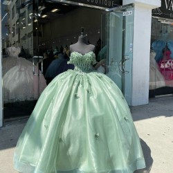 Off Shoulder Sage Green Quinceanera Dress Sweetheart 15 Dresses