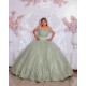 Off Shoulder Sage Green Quinceanera Dress Sweetheart Neck 15 Dresses With Bow