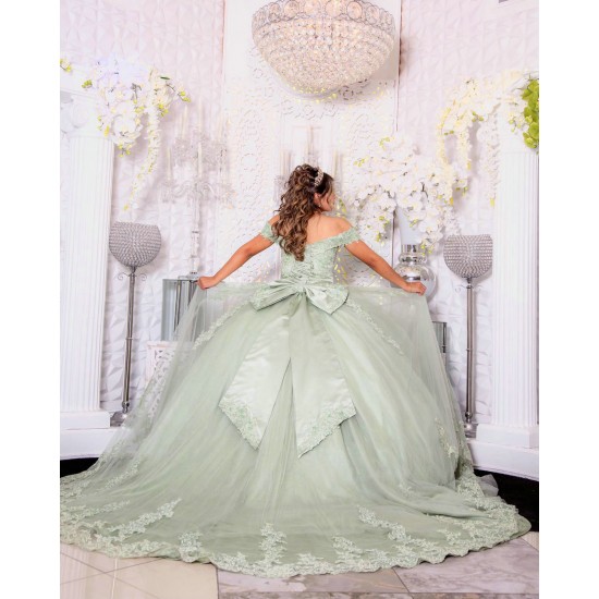 Off Shoulder Sage Green Quinceanera Dress Sweetheart Neck 15 Dresses With Bow