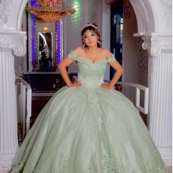 Off Shoulder Sage Green Quinceanera Dress Sweetheart Neck 15 Dresses With Bow