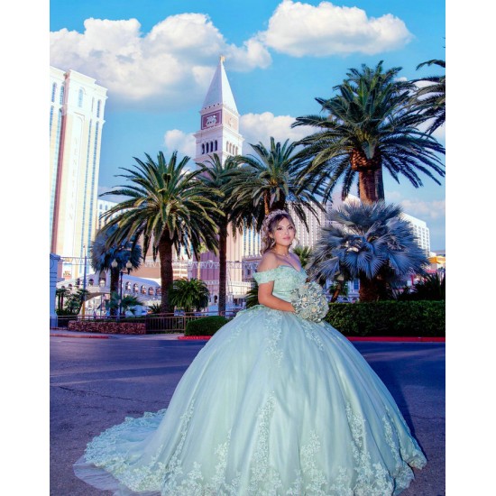 Off Shoulder Sage Green Quinceanera Dress Sweetheart Neck 15 Dresses With Bow