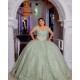 Off Shoulder Sage Green Quinceanera Dress Sweetheart Neck 15 Dresses With Bow