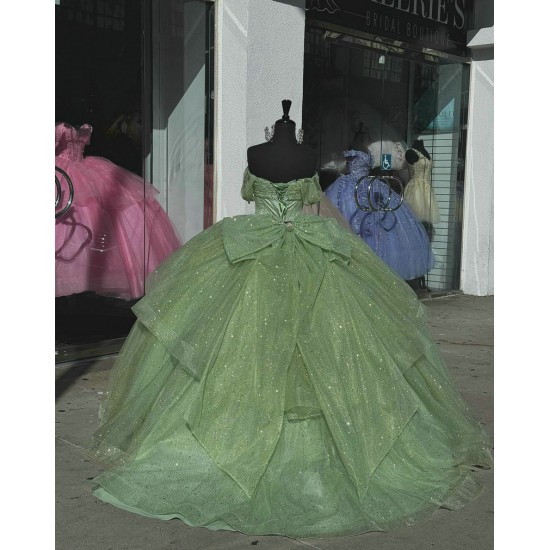 Off Shoulder Sage Green Quinceanera Dresses Ball Gown 15 Dress With Bow