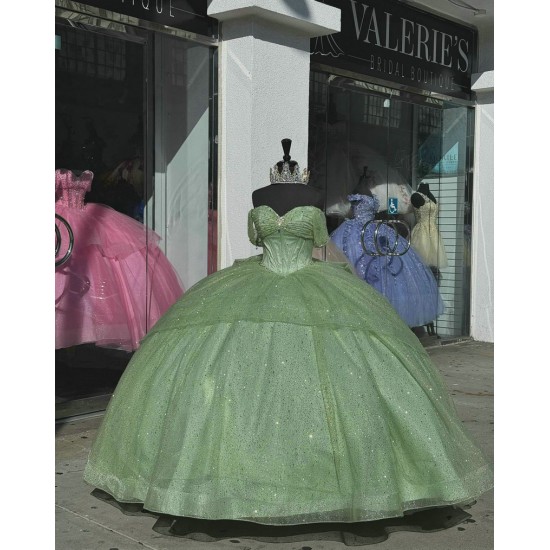 Off Shoulder Sage Green Quinceanera Dresses Ball Gown 15 Dress With Bow