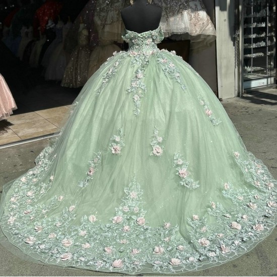 Off Shoulder Sage Green Quinceanera Dresses Sweetheart Neck 15 Dress