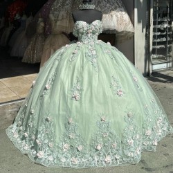 Off Shoulder Sage Green Quinceanera Dresses Sweetheart Neck 15 Dress