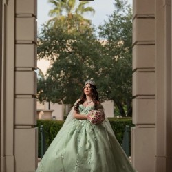 Off Shoulder Sage Green Quinceanera Dresses With 3D Flowers