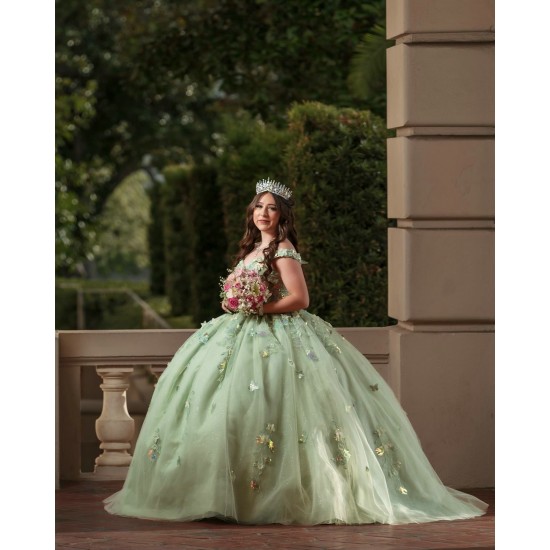 Off Shoulder Sage Green Quinceanera Dresses With 3D Flowers