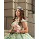 Off Shoulder Sage Green Quinceanera Dresses With 3D Flowers