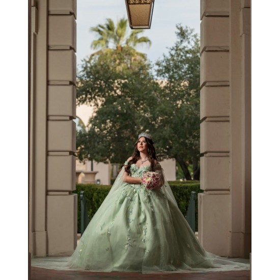 Off Shoulder Sage Green Quinceanera Dresses With 3D Flowers