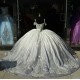 Off Shoulder Silver Quinceanera Dress Sweet 15 Gowns V Neck 2024 Princess Dresses