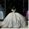 Off Shoulder Silver Quinceanera Dress Sweet 15 Gowns V Neck 2024 Princess Dresses