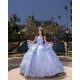 Off Shoulder Sky Blue Quinceanera Dress 2024 Ball Gown Princess Dresses