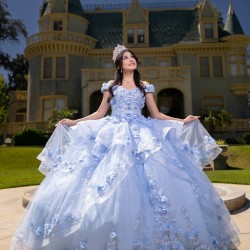 Off Shoulder Sky Blue Quinceanera Dress 2024 Ball Gown Princess Dresses