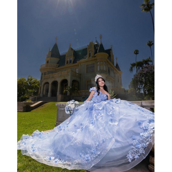 Off Shoulder Sky Blue Quinceanera Dress 2024 Ball Gown Princess Dresses