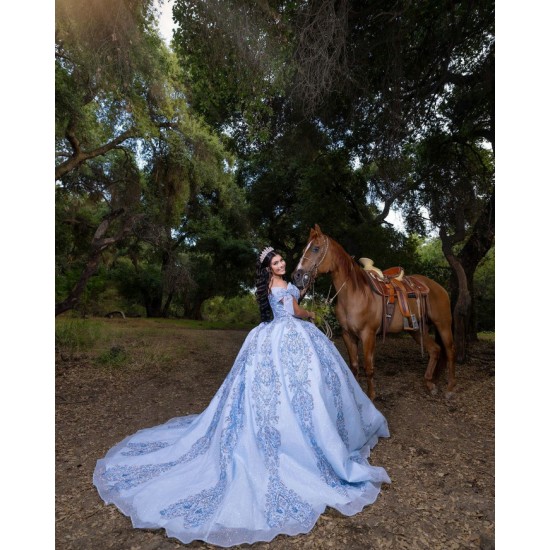 Off Shoulder Sky Blue Quinceanera Dress 2024 Sweet 15 Gowns