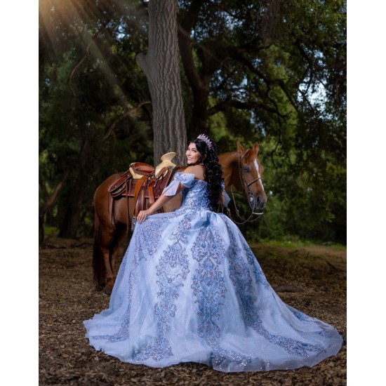 Off Shoulder Sky Blue Quinceanera Dress 2024 Sweet 15 Gowns