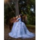 Off Shoulder Sky Blue Quinceanera Dress 2024 Sweet 15 Gowns