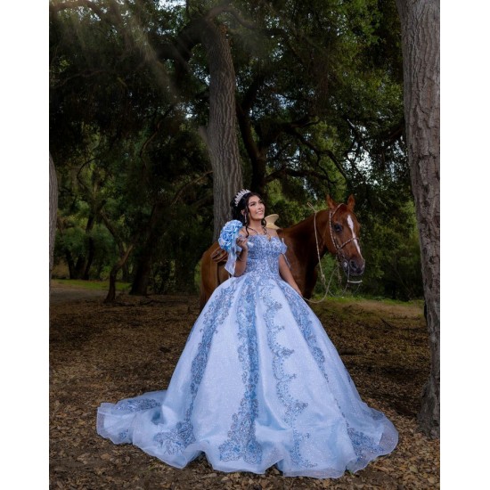 Off Shoulder Sky Blue Quinceanera Dress 2024 Sweet 15 Gowns