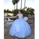 Off Shoulder Sky Blue Quinceanera Dress Lace Appliques Sweetheart 15 Dresses