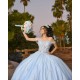 Off Shoulder Sky Blue Quinceanera Dress Lace Appliques Sweetheart 15 Dresses