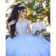 Off Shoulder Sky Blue Quinceanera Dress Lace Appliques Sweetheart 15 Dresses