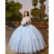 Off Shoulder Sky Blue Quinceanera Dress Lace Appliques Sweetheart 15 Dresses