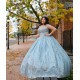 Off Shoulder Sky Blue Quinceanera Dress Metallic Sequin V Neck 15 Dresses