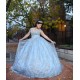 Off Shoulder Sky Blue Quinceanera Dress Metallic Sequin V Neck 15 Dresses