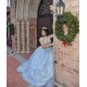 Off Shoulder Sky Blue Quinceanera Dress Metallic Sequin V Neck 15 Dresses